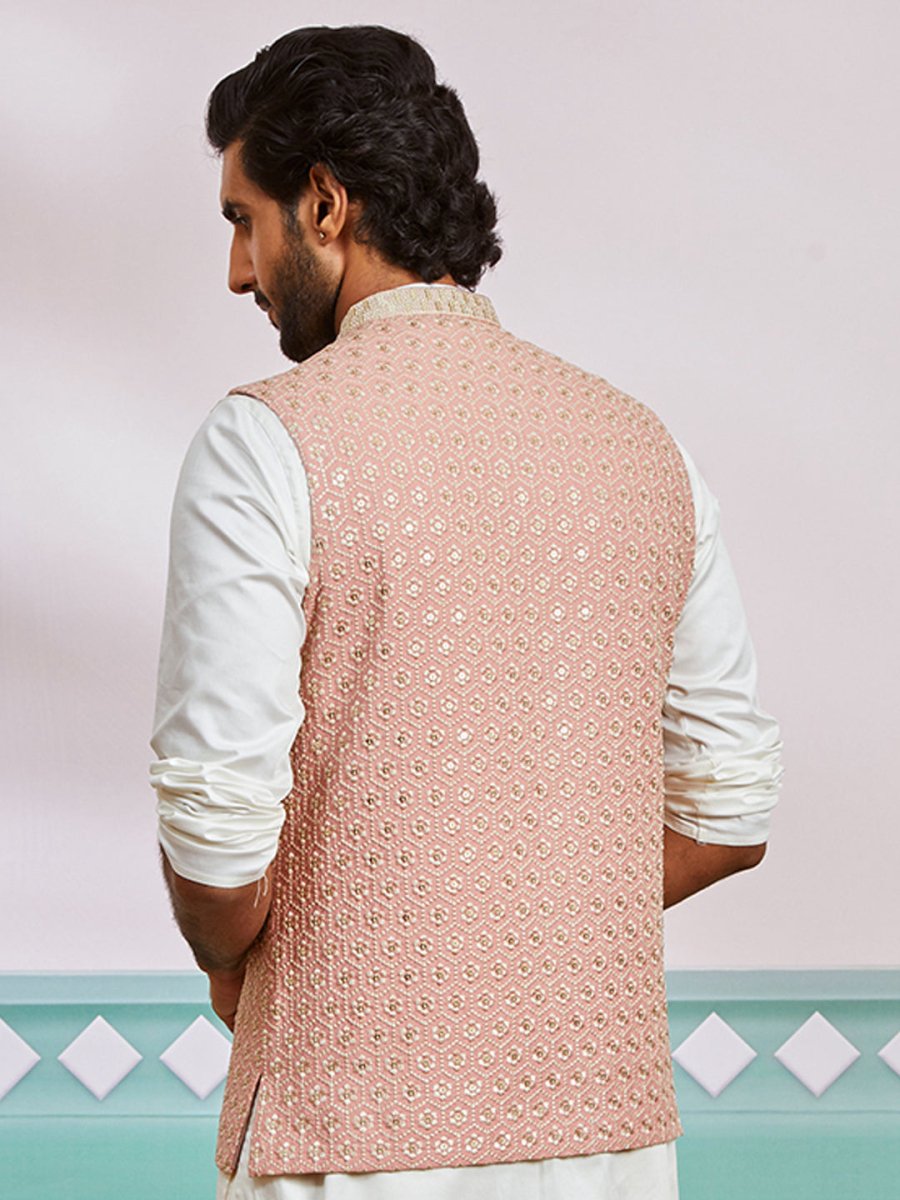 Men's Peach Nehru Jacket - House of Sarvati LLC