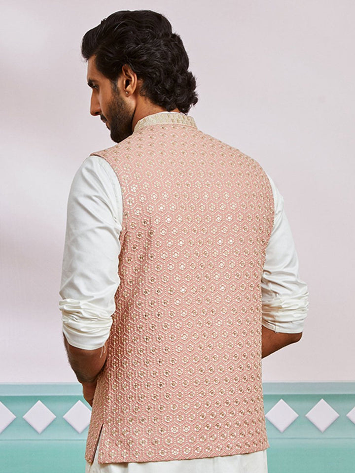 Men's Peach Nehru Jacket - House of Sarvati LLC