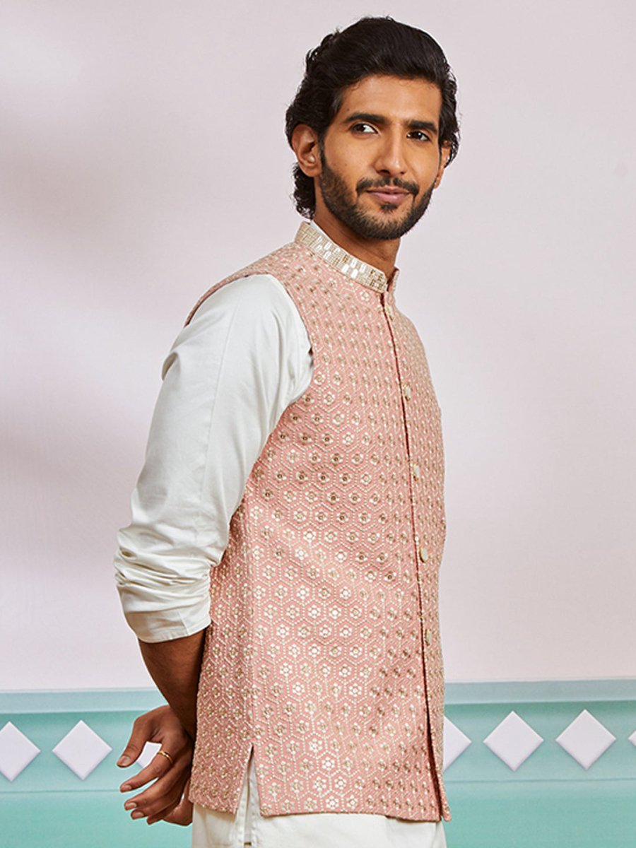 Men's Peach Nehru Jacket - House of Sarvati LLC