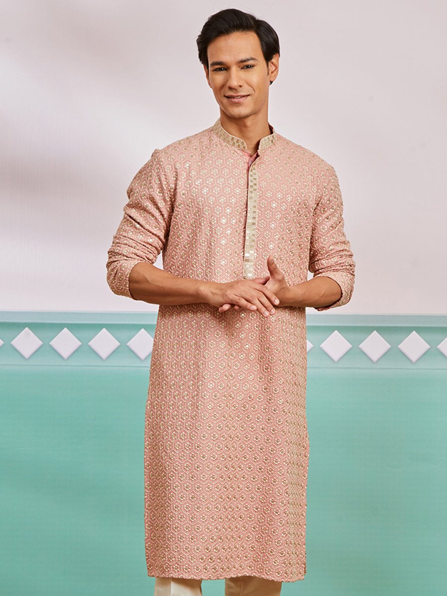 Men's Peach Rayon Kurta - House of Sarvati LLC