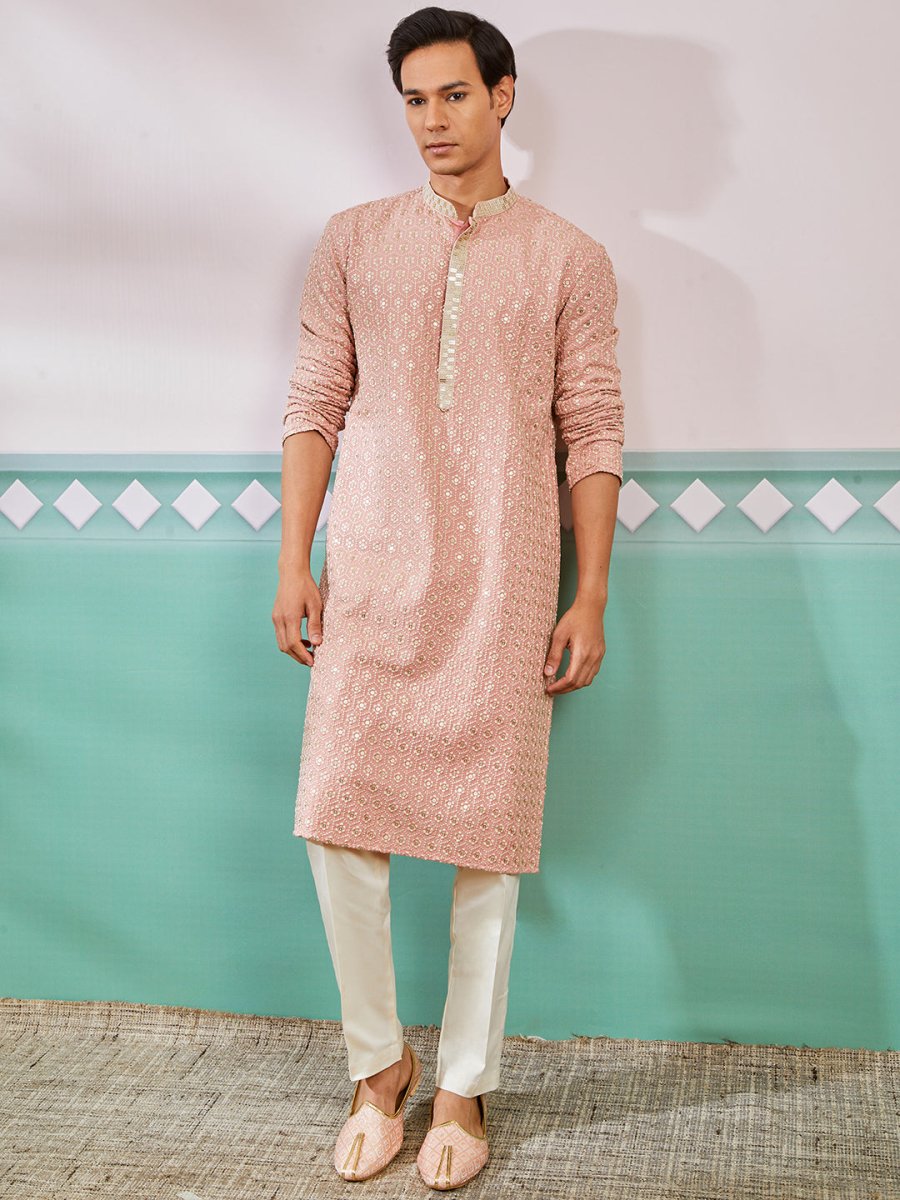 Men's Peach Rayon Kurta & Pyjama Set - House of Sarvati LLC