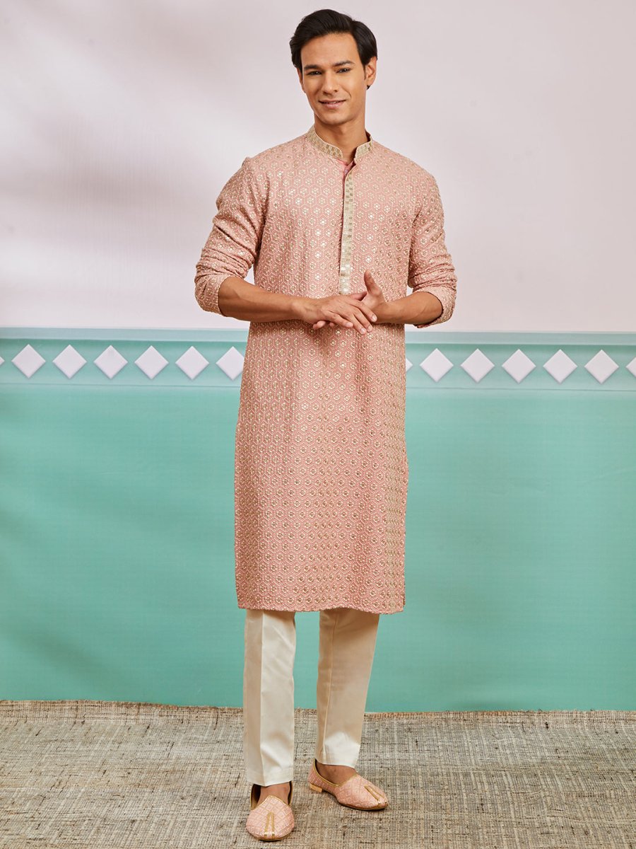 Men's Peach Rayon Kurta & Pyjama Set - House of Sarvati LLC