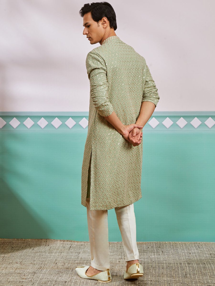 Men's Pista Green Rayon Kurta & Pyjama Set – Timeless Style - House of Sarvati LLC