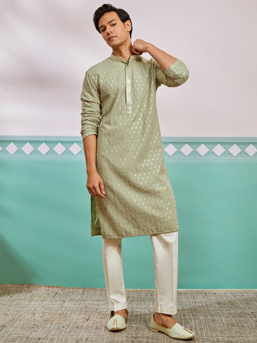 Men's Pista Green Rayon Kurta & Pyjama Set – Timeless Style - House of Sarvati LLC