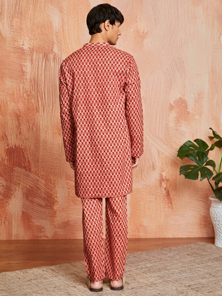 Men's Rust Cotton Kurta and Pyjama Set - House of Sarvati LLC