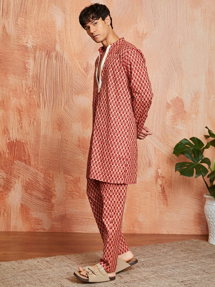 Men's Rust Cotton Kurta and Pyjama Set - House of Sarvati LLC