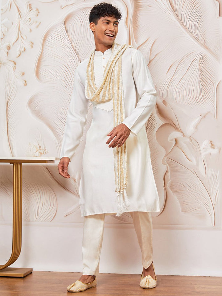 Men's White - Dupatta - House of Sarvati LLC