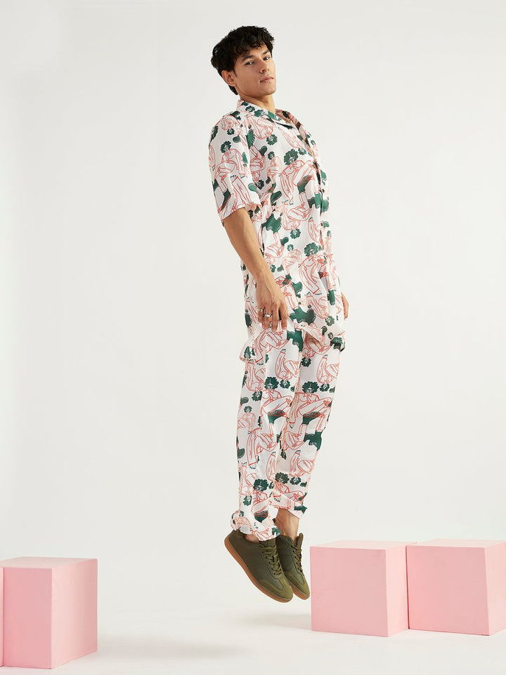 Men's White Satin Kurta and Pyjama Set - House of Sarvati LLC
