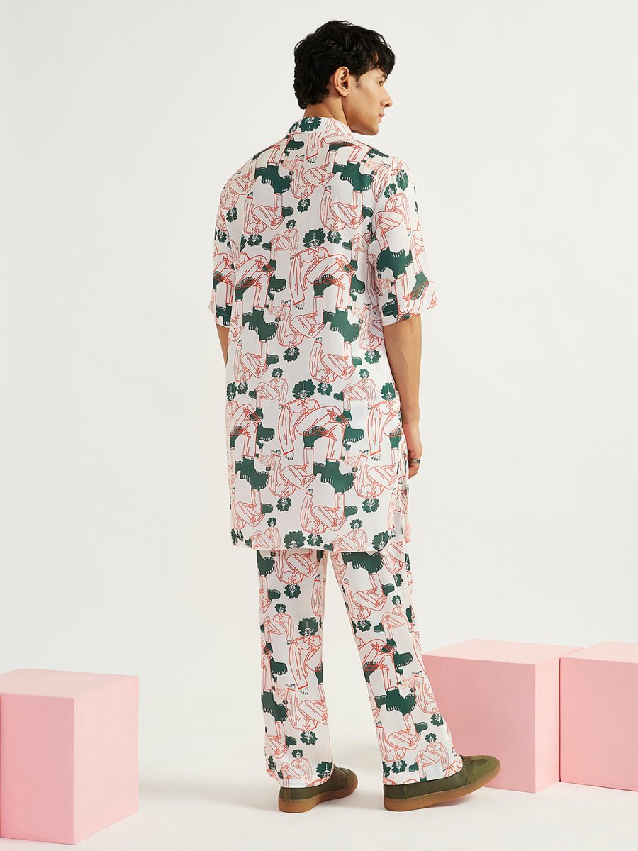 Men's White Satin Kurta and Pyjama Set - House of Sarvati LLC