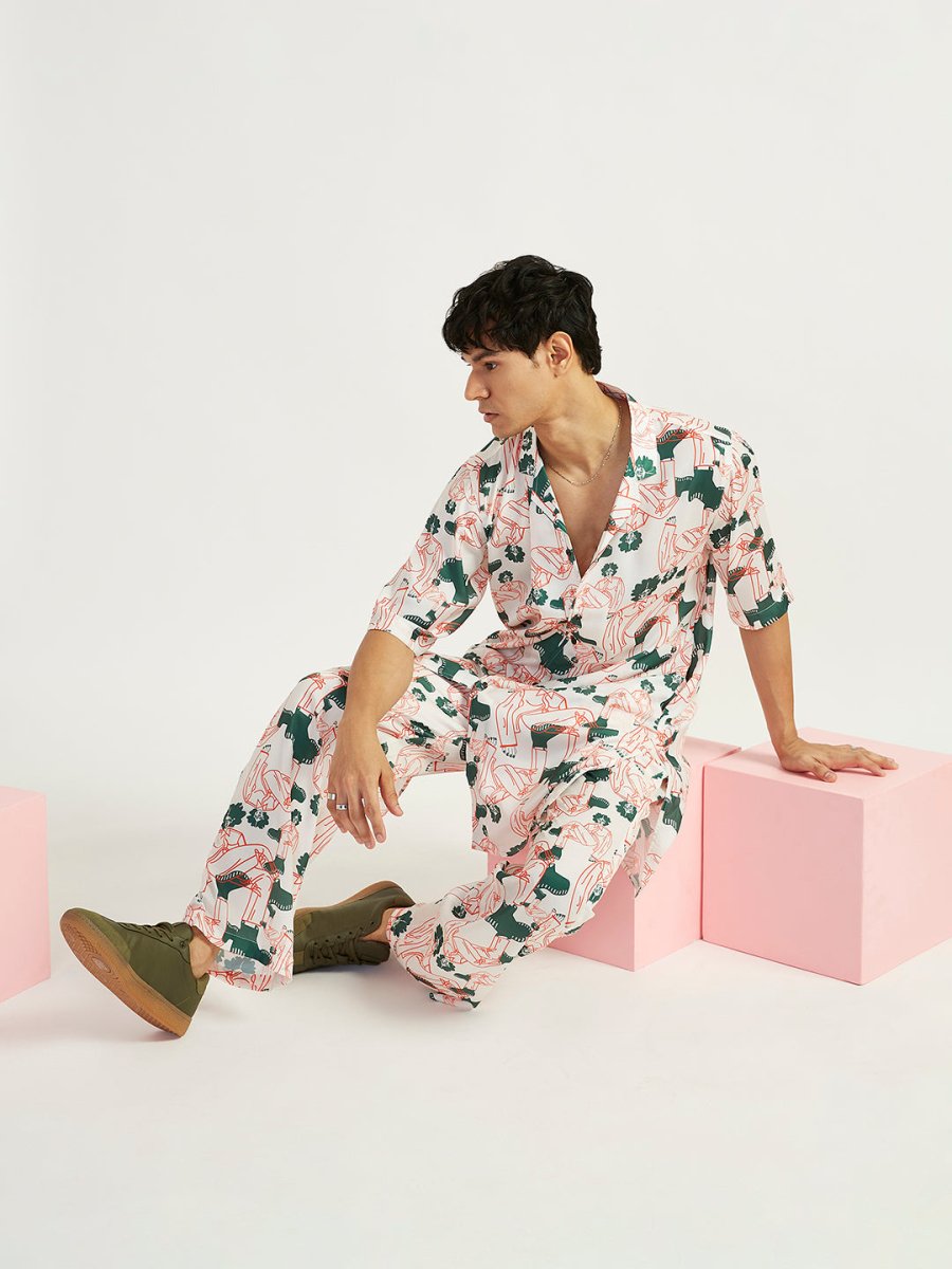Men's White Satin Kurta and Pyjama Set - House of Sarvati LLC