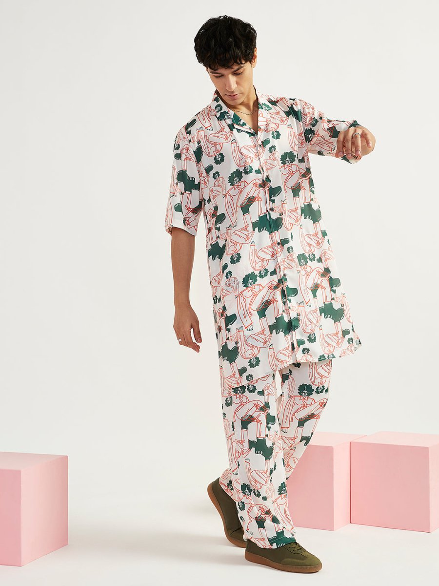 Men's White Satin Kurta and Pyjama Set - House of Sarvati LLC