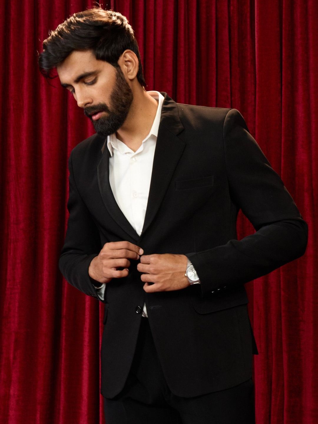Men's Black Solid Lachka Imported Suiting Blazer