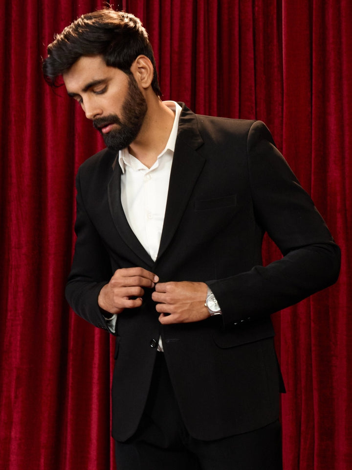 Men's Black Solid Lachka Imported Suiting Blazer