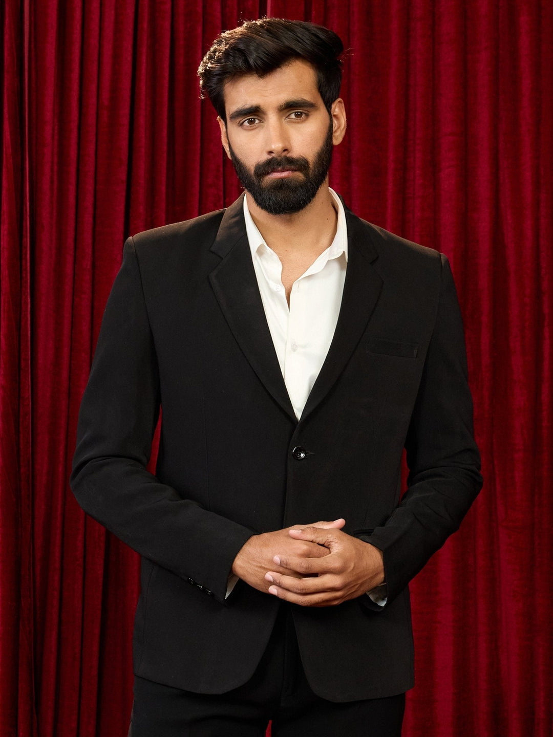 Men's Black Solid Lachka Imported Suiting Blazer - view 3
