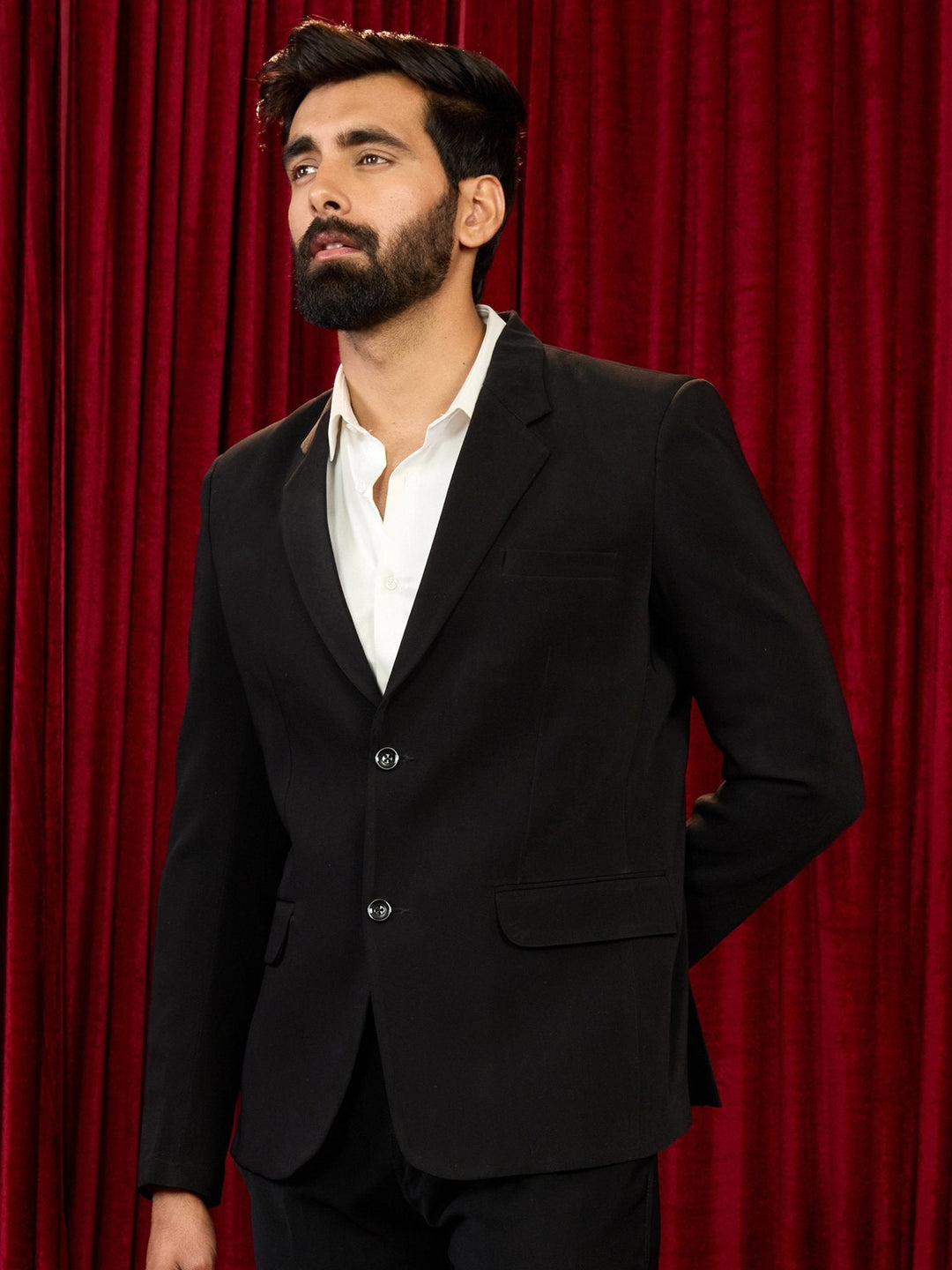 Men's Black Solid Lachka Imported Suiting Blazer - view 4