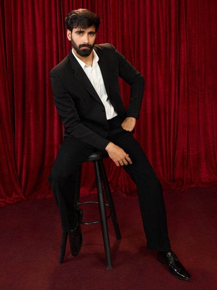 Men's Black Solid Lachka Imported Suiting Blazer - view 5