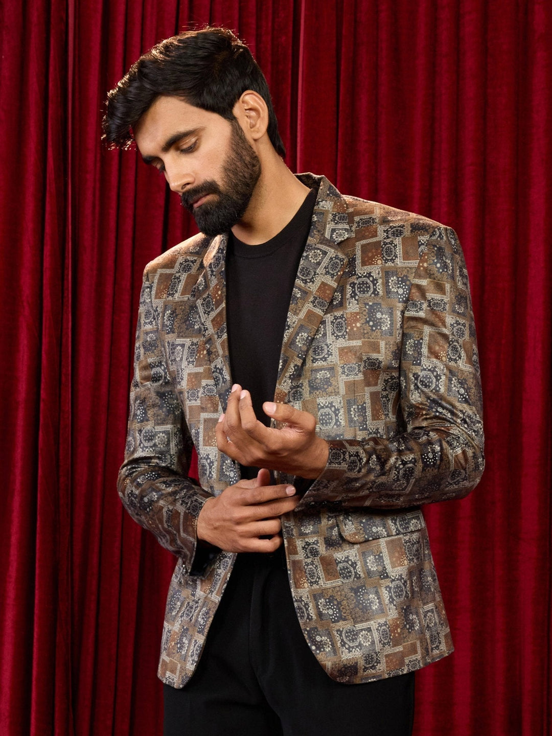 Men's Chiku Velvet Digital Print Blazer