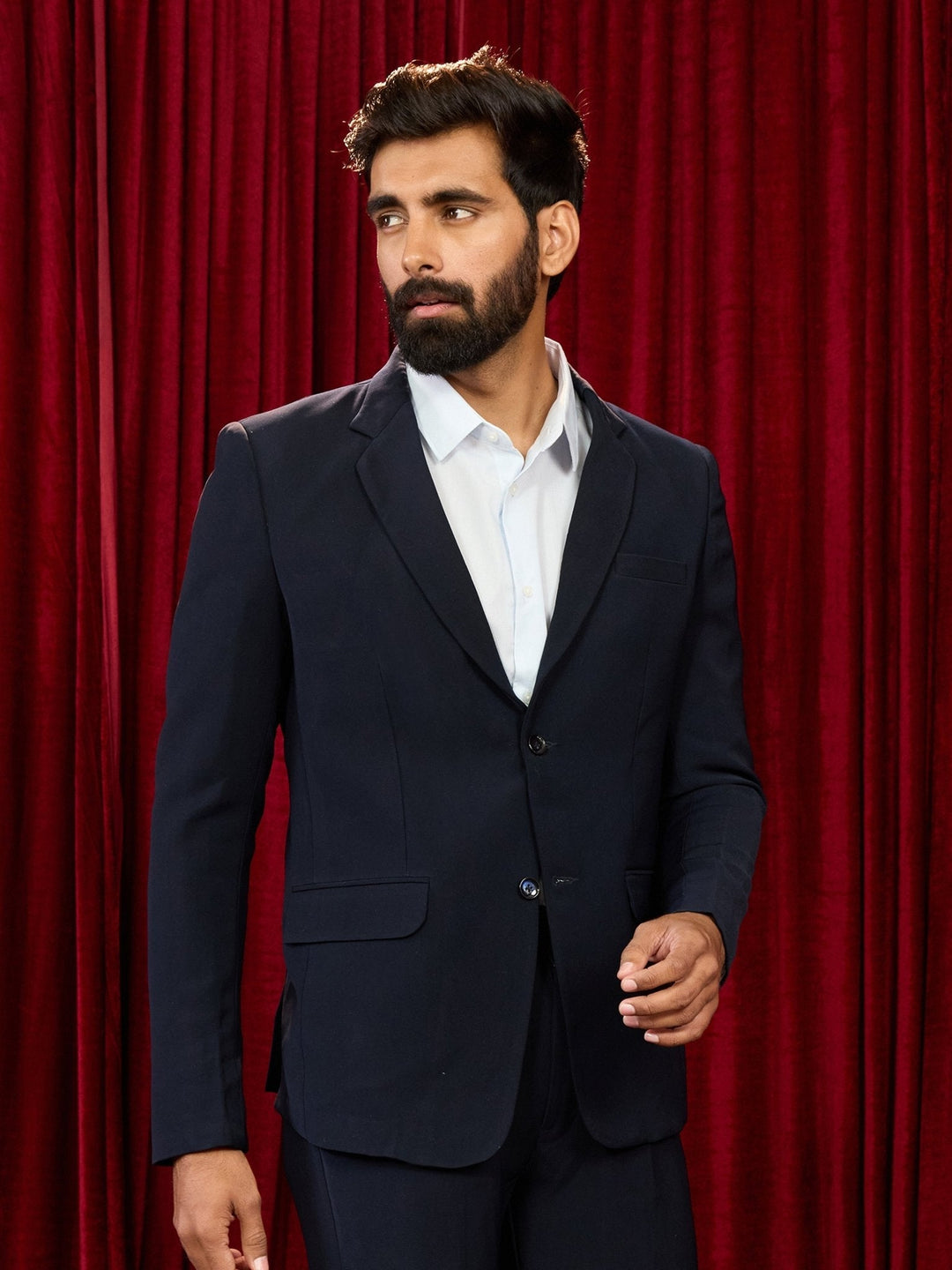 Men's Navy Blue Solid Lachka Imported Suiting Blazer - view 4