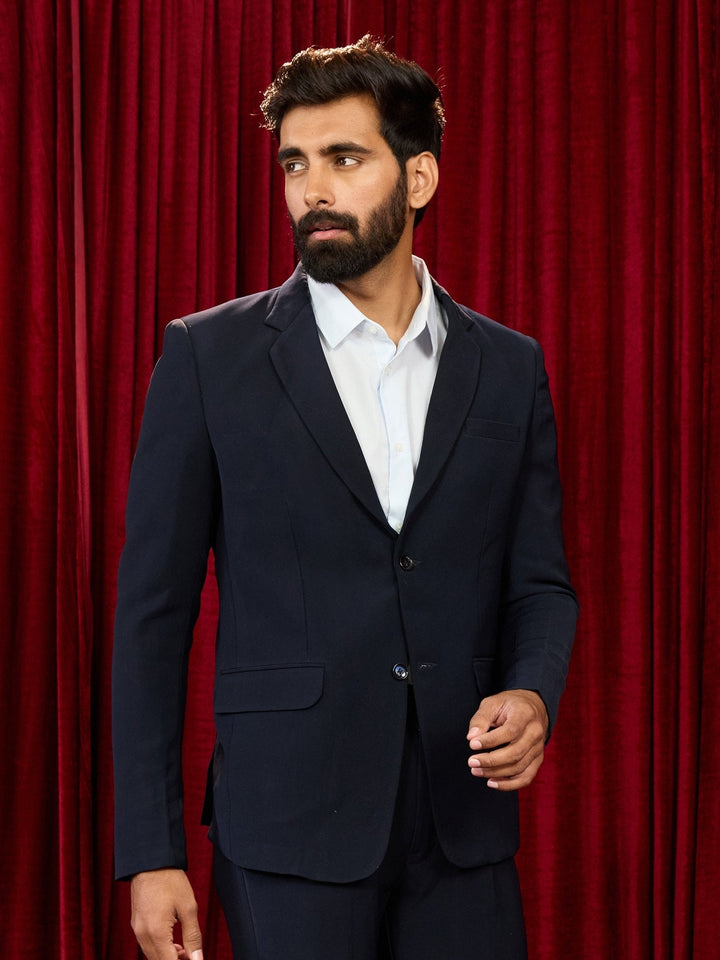 Men's Navy Blue Solid Lachka Imported Suiting Blazer - view 4