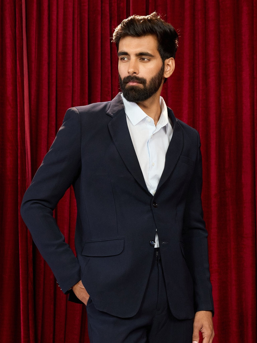 Men's Navy Blue Solid Lachka Imported Suiting Blazer