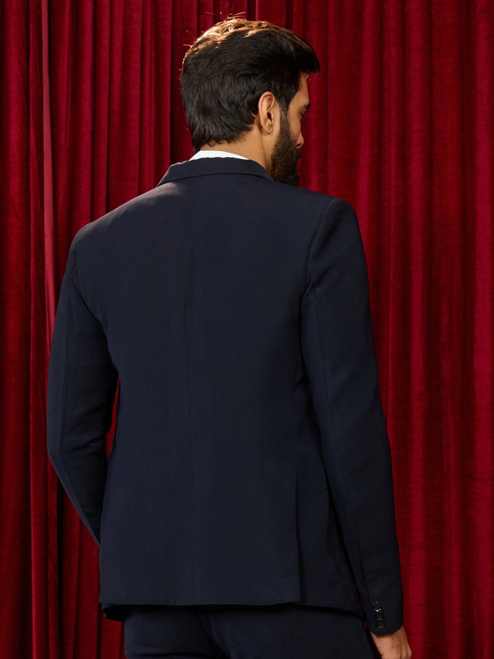 Men's Navy Blue Solid Lachka Imported Suiting Blazer - view 5