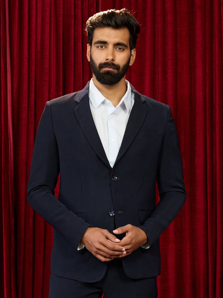 Men's Navy Blue Solid Lachka Imported Suiting Blazer - view 3