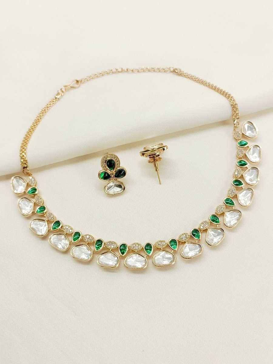 Mihira Green Kundan Necklace Set - House of Sarvati LLC