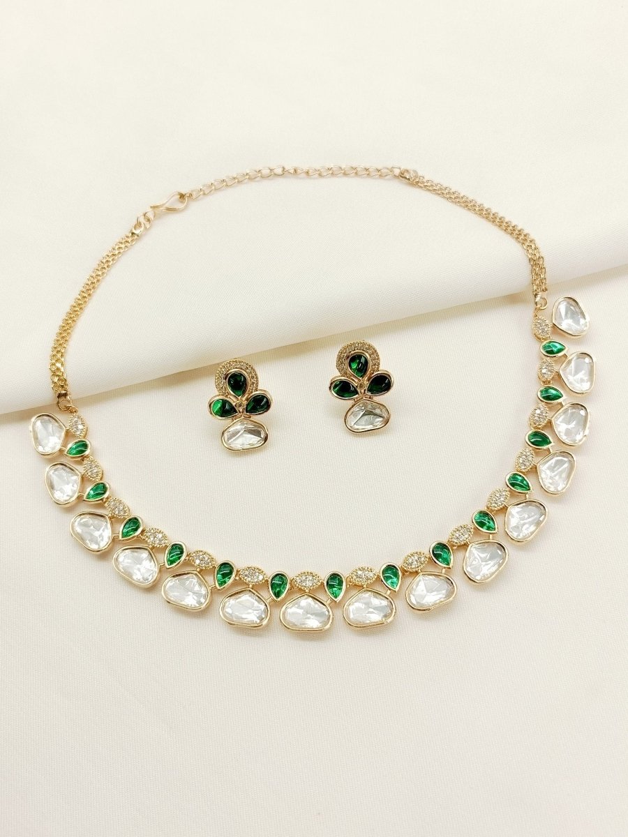 Mihira Green Kundan Necklace Set - House of Sarvati LLC