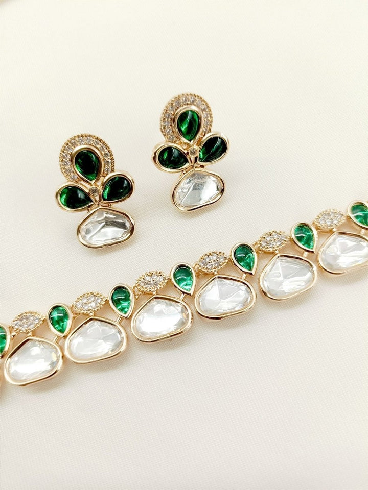 Mihira Green Kundan Necklace Set - House of Sarvati LLC