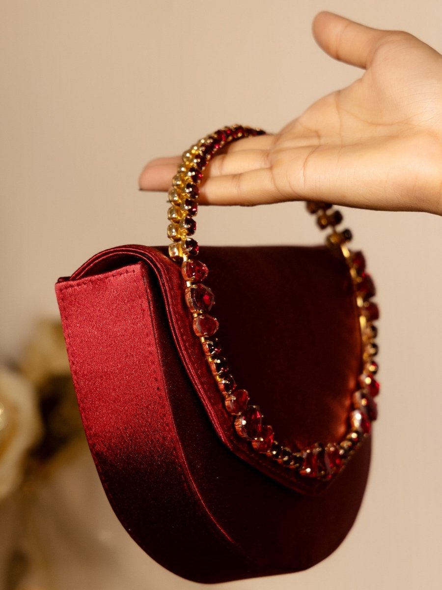 Minal Maroon Evening Clutch - House of Sarvati LLC