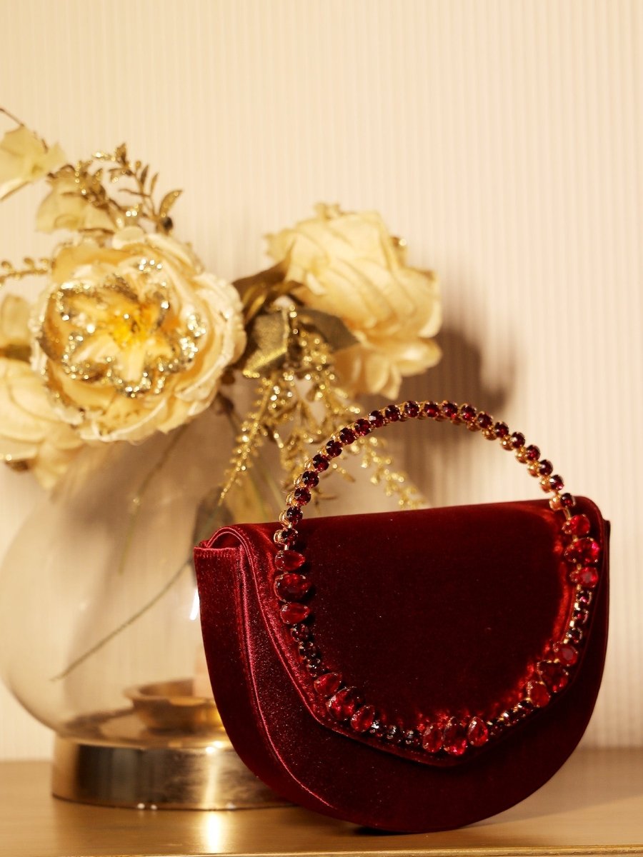 Minal Maroon Evening Clutch - House of Sarvati LLC