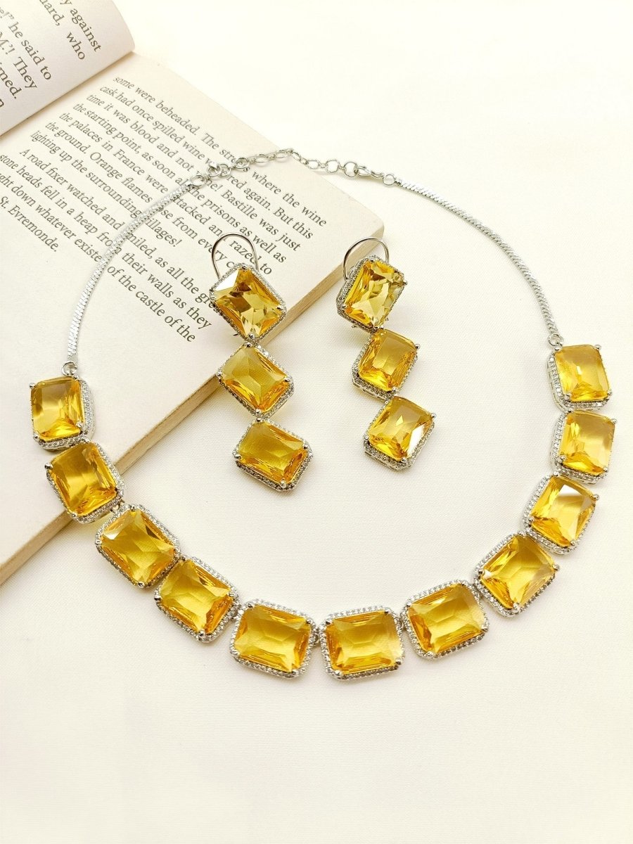 Mini Yellow Swarovski Stone Necklace Set - House of Sarvati LLC