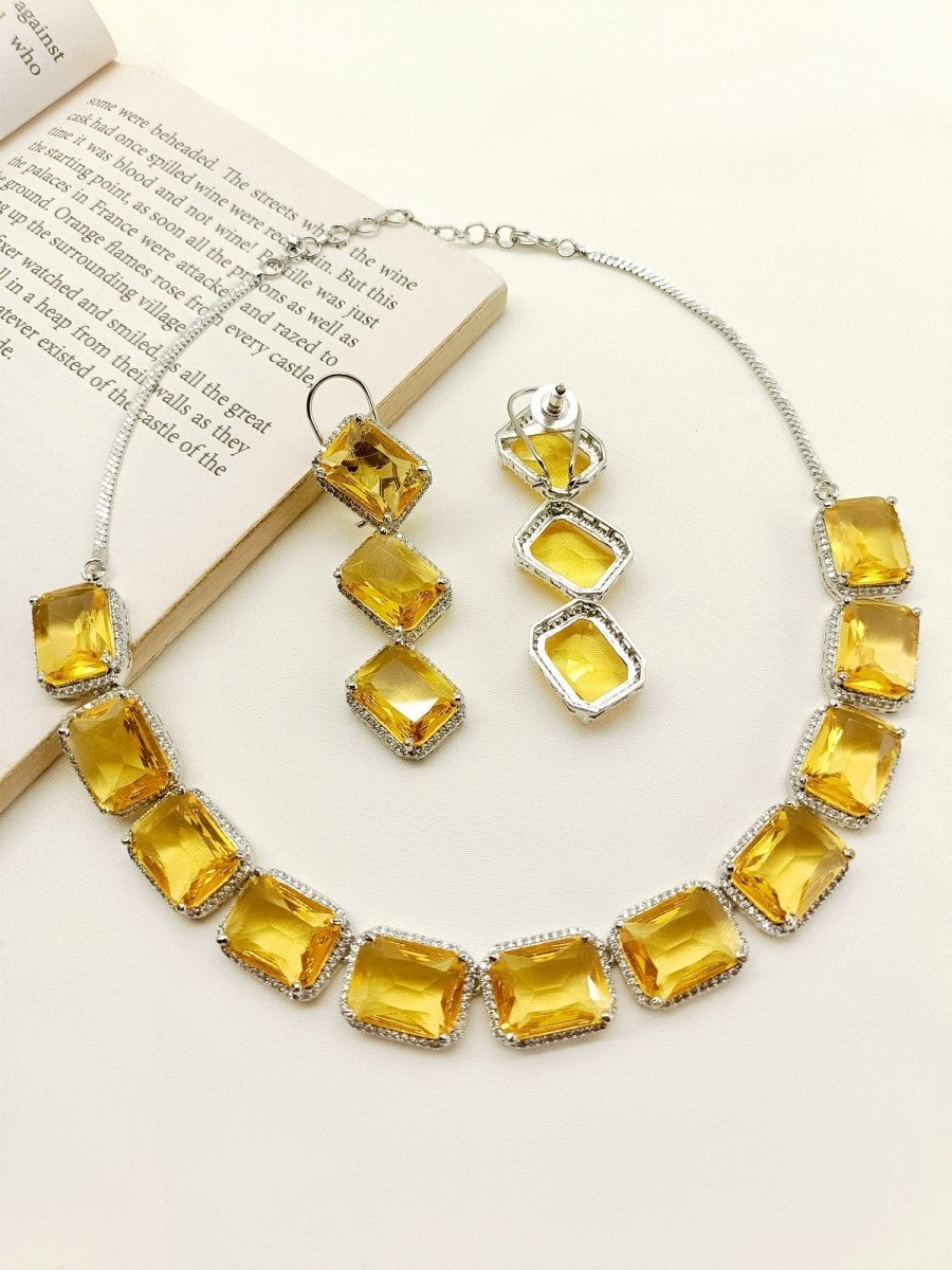 Mini Yellow Swarovski Stone Necklace Set - House of Sarvati LLC