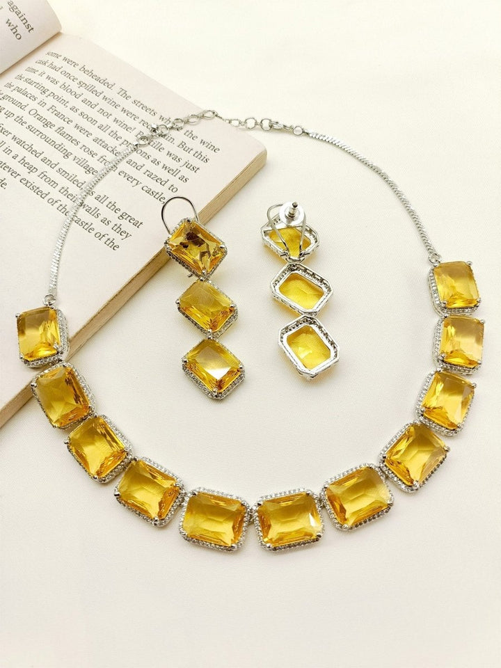 Mini Yellow Swarovski Stone Necklace Set - House of Sarvati LLC