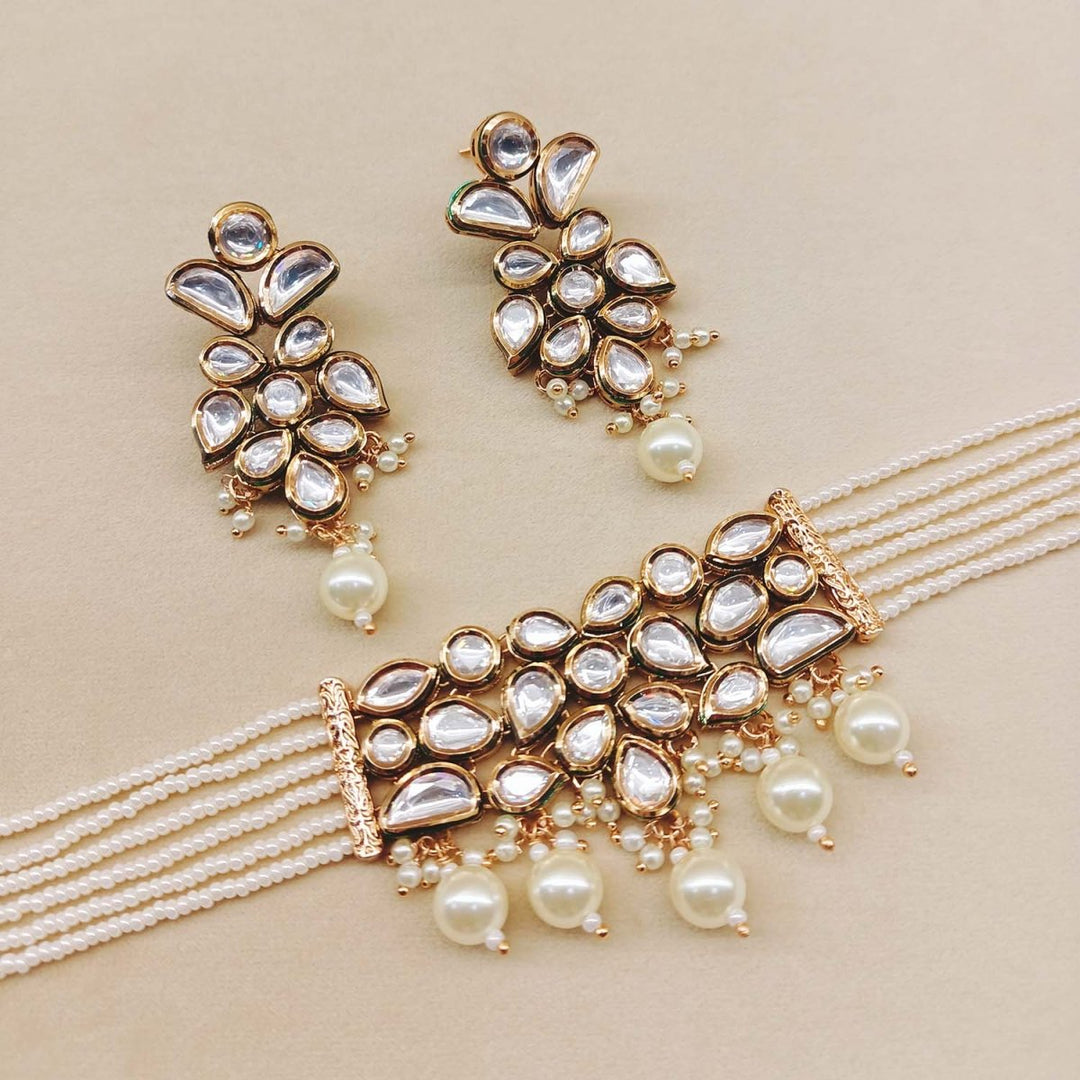 Mishkaad Kundan Choker With White Pearls - House of Sarvati LLC