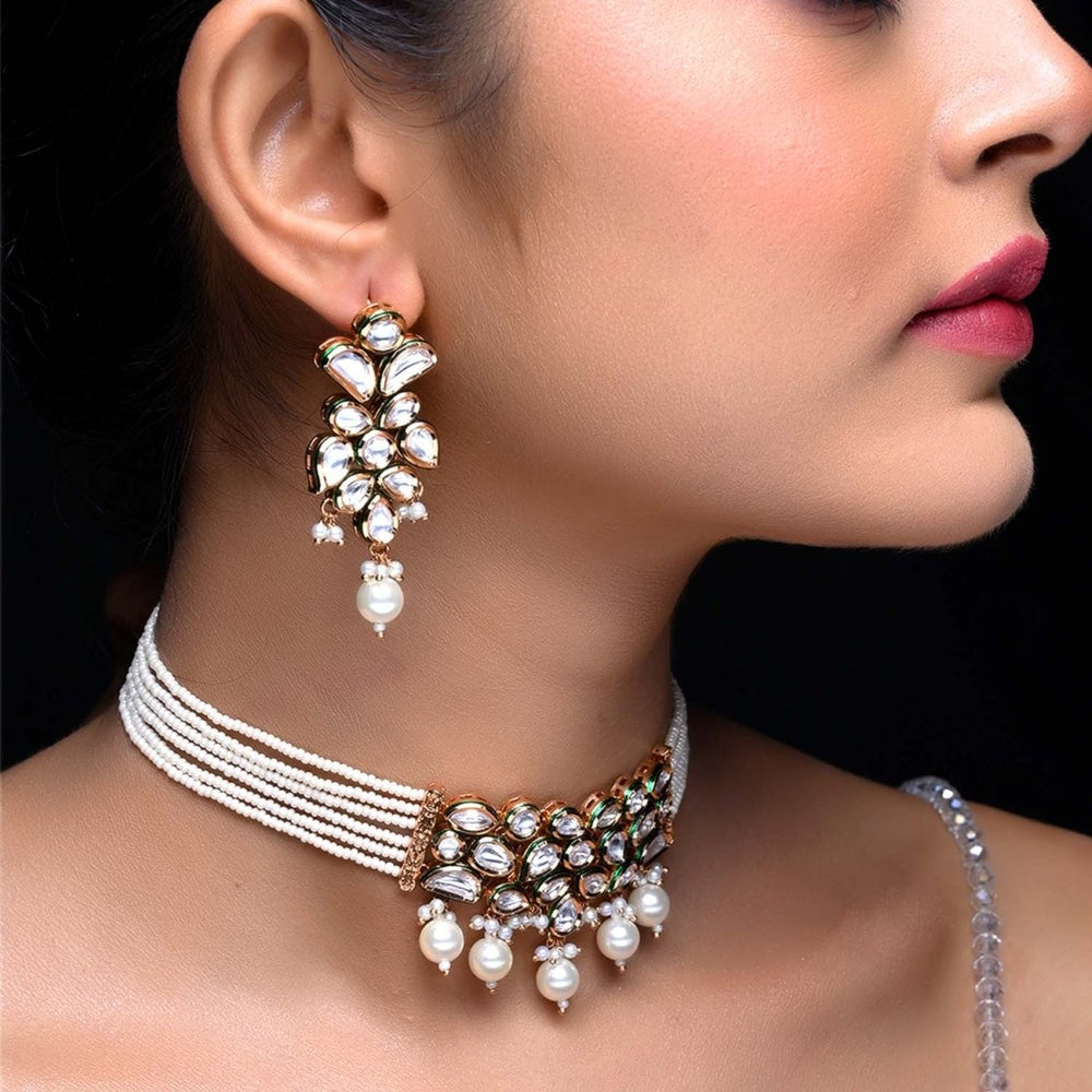 Mishkaad Kundan Choker With White Pearls - House of Sarvati LLC