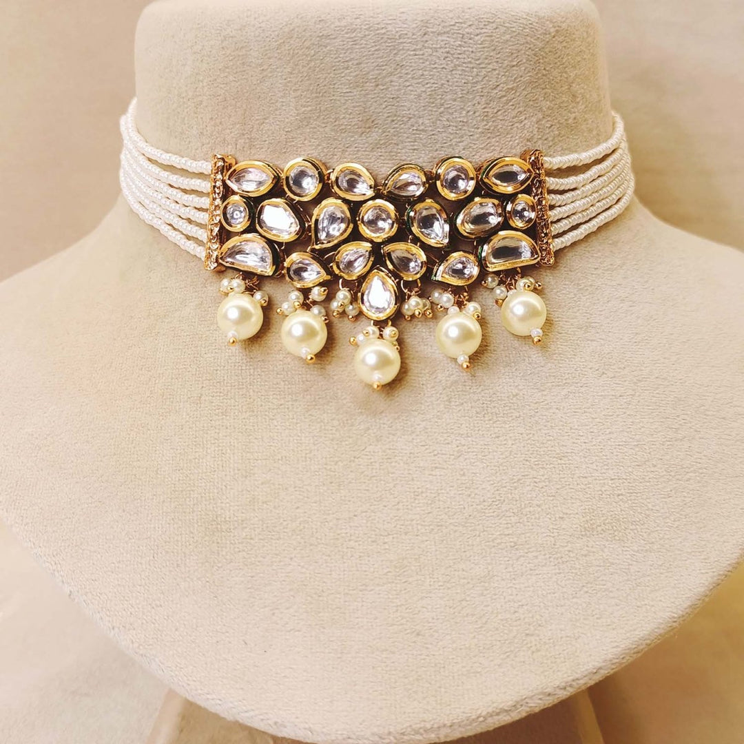 Mishkaad Kundan Choker With White Pearls - House of Sarvati LLC