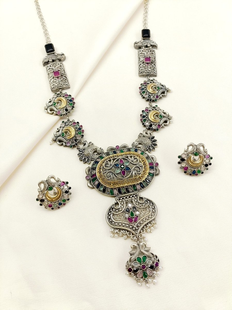 Miya Multi Colour Oxidized Necklace Set - House of Sarvati LLC