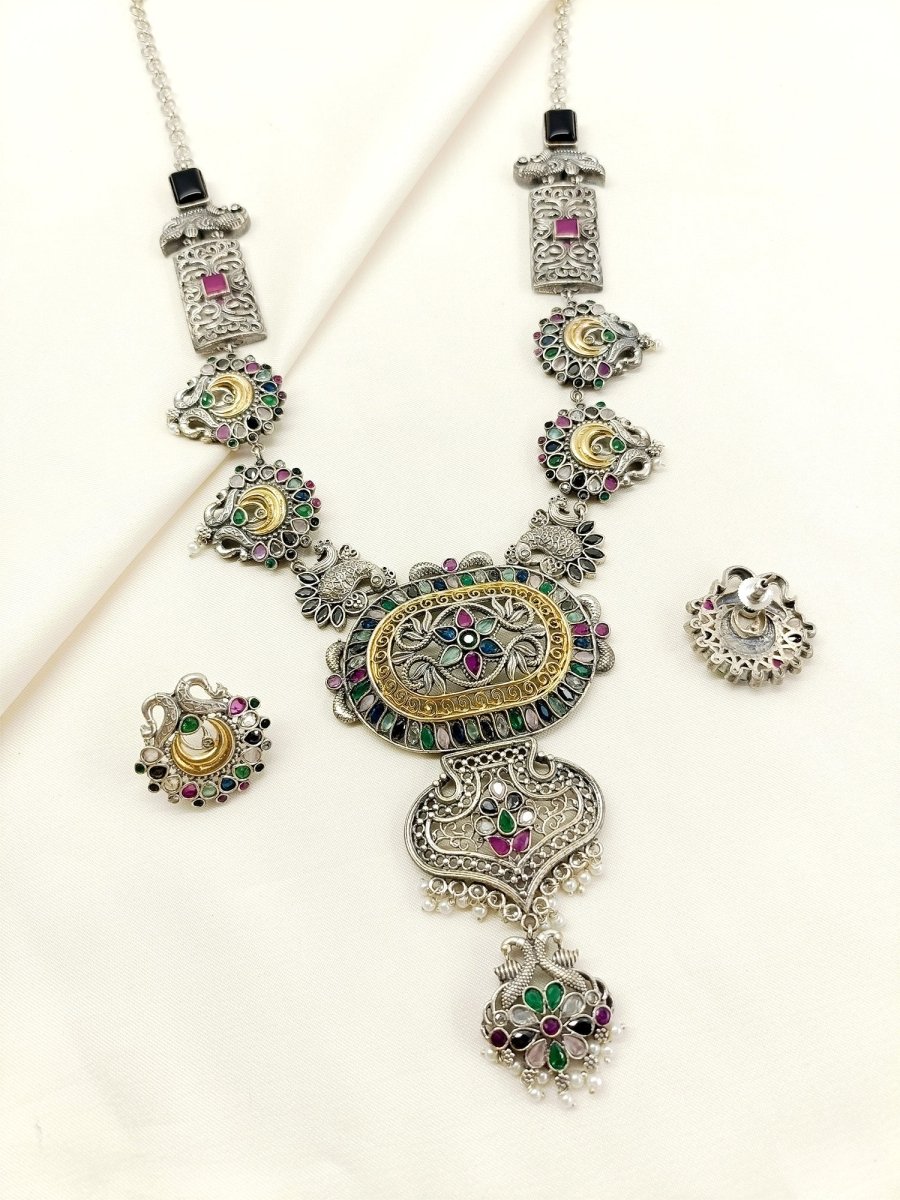 Miya Multi Colour Oxidized Necklace Set - House of Sarvati LLC