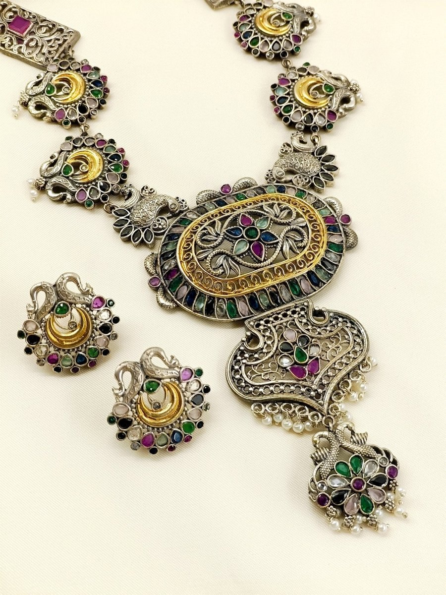 Miya Multi Colour Oxidized Necklace Set - House of Sarvati LLC