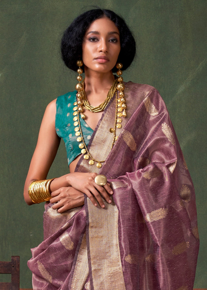 Moderate Purple Paithani Saree in Tissue Silk with Zari Work - House of Sarvati LLC