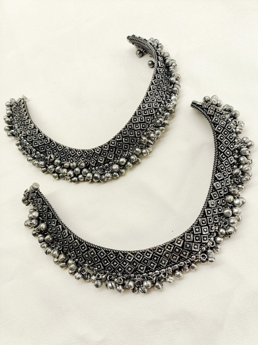 Mohika Oxidized Silver Anklet - House of Sarvati LLC