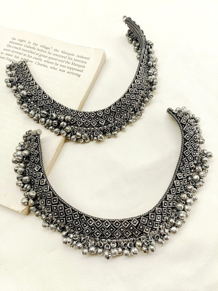 Mohika Oxidized Silver Anklet - House of Sarvati LLC