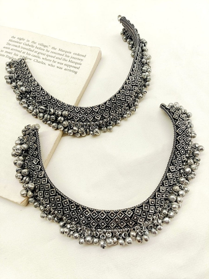 Mohika Oxidized Silver Anklet - House of Sarvati LLC