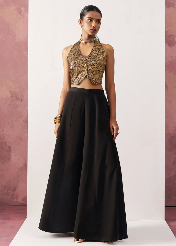 Monochrome Black Palazzo & Jacquard Waistcoat Fusion Set - House of Sarvati LLC
