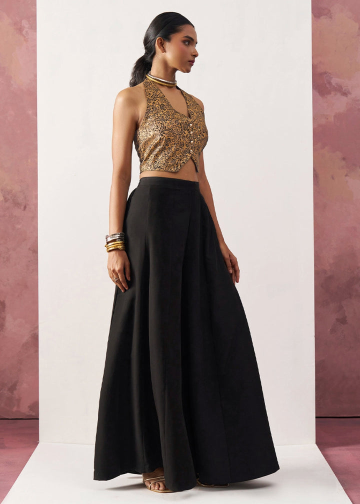 Monochrome Black Palazzo & Jacquard Waistcoat Fusion Set - House of Sarvati LLC