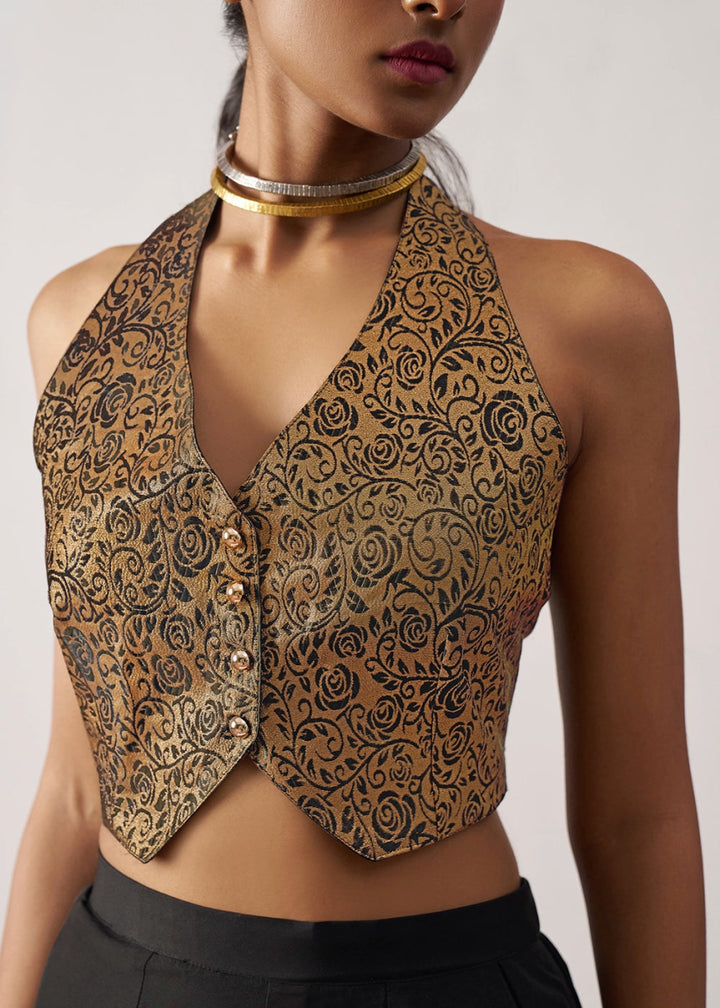 Monochrome Black Palazzo & Jacquard Waistcoat Fusion Set - House of Sarvati LLC