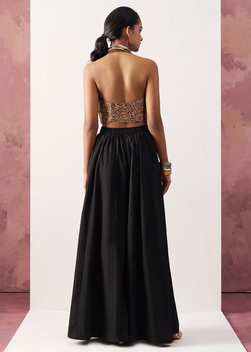 Monochrome Black Palazzo & Jacquard Waistcoat Fusion Set - House of Sarvati LLC