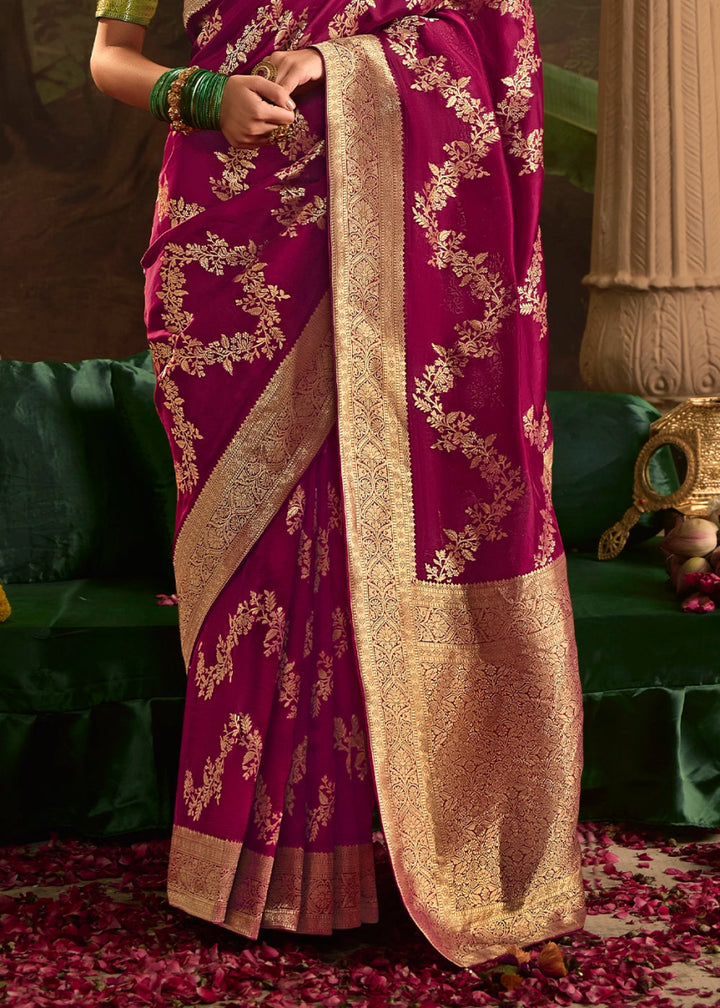 Mulberry Purple Crepe Dola Silk Saree with Rich Zari Weaving - House of Sarvati LLC