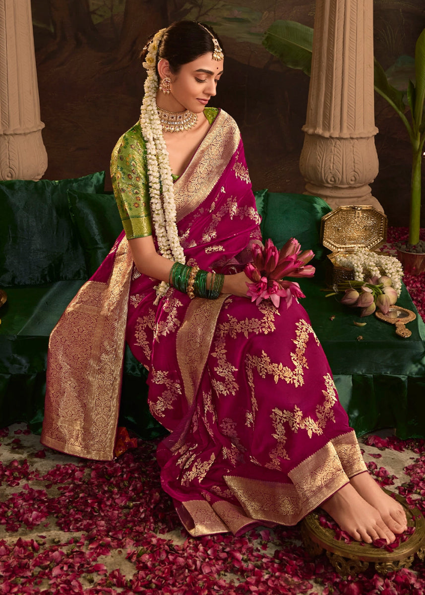 Mulberry Purple Crepe Dola Silk Saree with Rich Zari Weaving - House of Sarvati LLC
